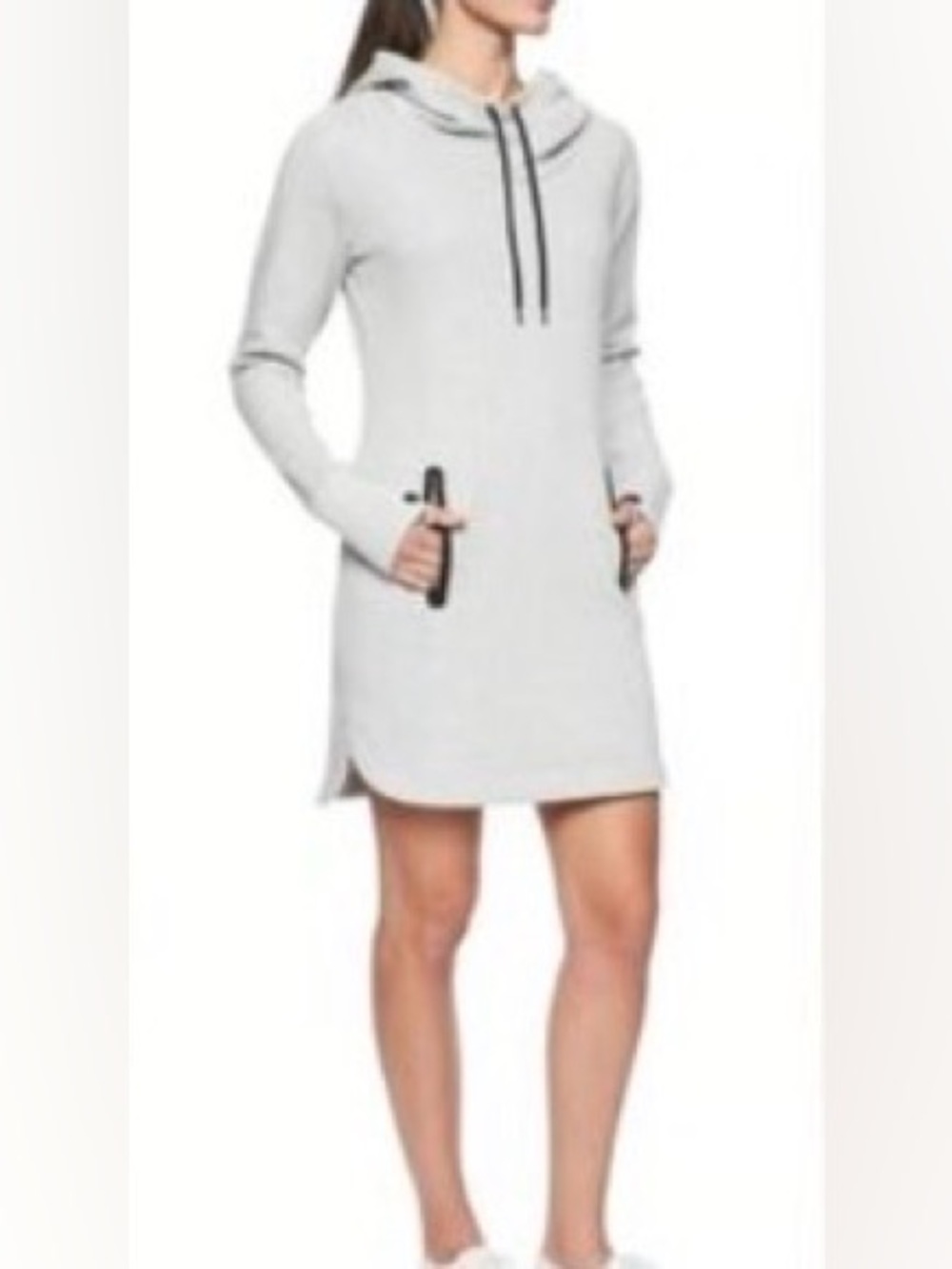 Athleta Dress Athleisure Heather Gray Black Zipper Trim Hooded Mini SZ XS Active - Picture 9 of 9